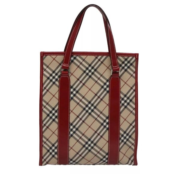 BURBERRY Blue Label Nova Check Tote Bag Canvas Red Beige Auth - Picture 3 of 16